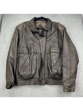 Neiman Marcus Brown Leather Bomber Mens Jacket Size 42